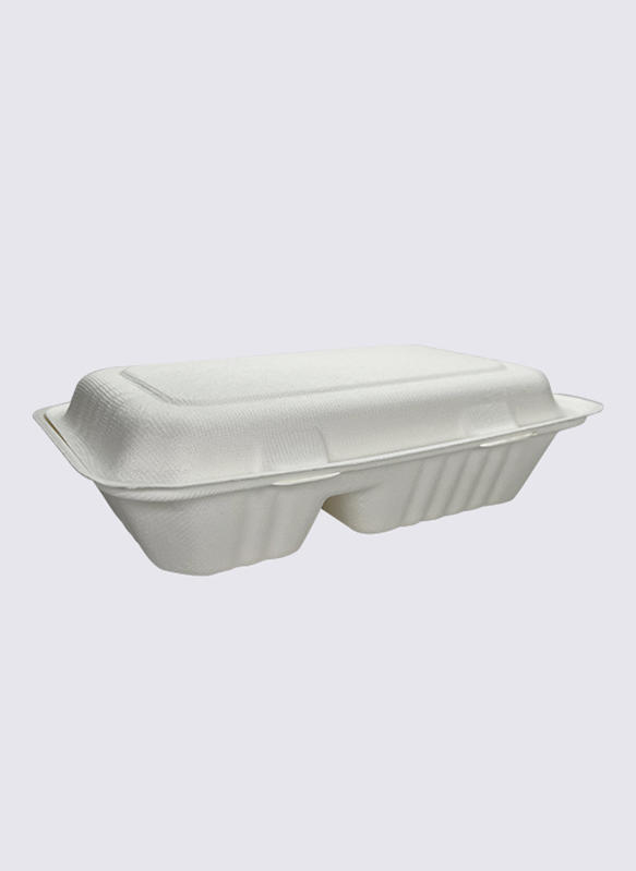 1000ml 2-div Bagasse Sugarcane Clamshell Food Container