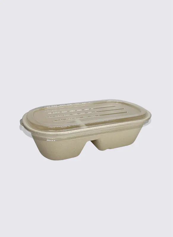 1000ml 2-div Bagasse Sugarcane Food Container with PET Lid