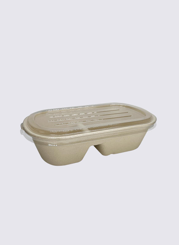 1000ml 2-div Bagasse Sugarcane Food Container with PET Lid
